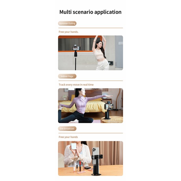 Auto Face Tracking Tripod, No App Required, 360° Rotation Face Body Phone Camera Mount Smart Shooting Phone Tracking Holder for Live Vlog Streaming Video, Rechargeable Battery-Black - Image 4