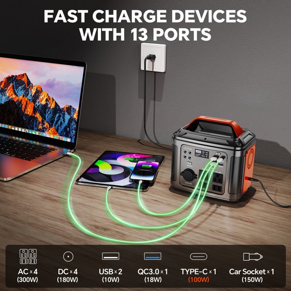 Powerbank 300w Portable Power Station with 60w Solar Panel for Camping Solar Generator 296Wh 80000mAh Lithium Battery - Image 5