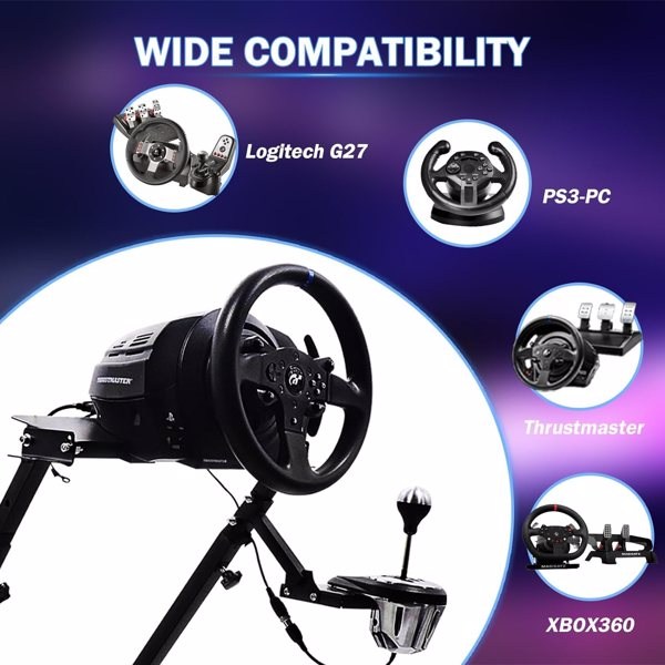 Racing Steering Wheel Stand, Adjustable Steering Wheel Stand, Simulator Racing Stand Compatible with Logitech G25/G27/G29/G920 Thrustmaster T300RS/ T300GT/T150RS TX Xbox PS4 PS5 PC Series - Image 6