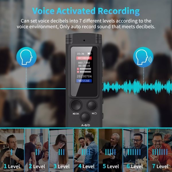 64GB Digital Voice Recorder Voice Activated Recorder for Lectures Meetings, Audio Recorder with Playback, Password, Variable Speed, Tape Recorder USB Charge, MP3 - Image 7