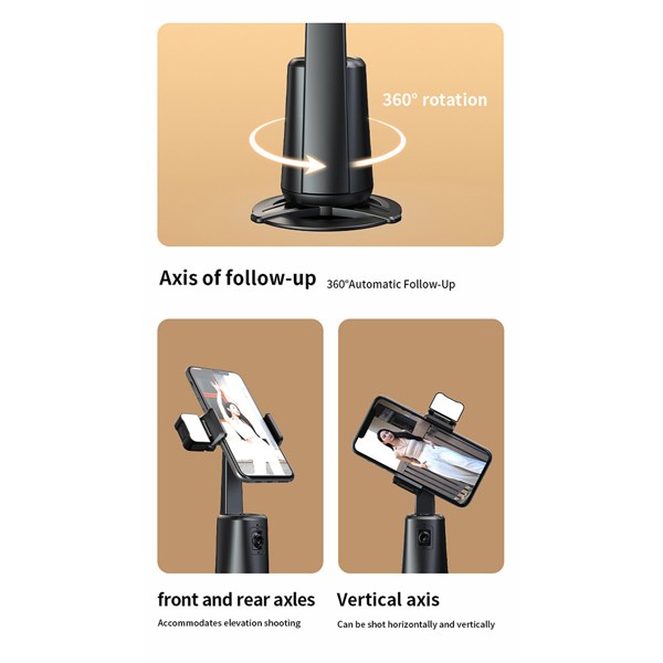Auto Face Tracking Tripod, No App Required, 360° Rotation Face Body Phone Camera Mount Smart Shooting Phone Tracking Holder for Live Vlog Streaming Video, Rechargeable Battery-Black - Image 3