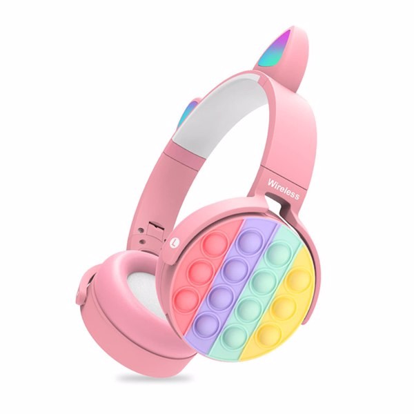 Fidget Headphones Kids Toy Headset, Wireless Bluetooth Headphone Pop Bubble On-Ear Headphone Fidget Toy Rainbow Color Fidget Headset for Children Adults (Pink-Cat) - Image 4