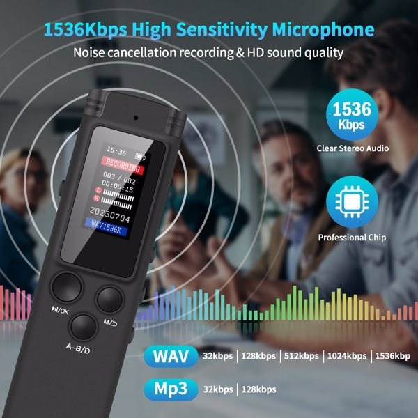 64GB Digital Voice Recorder Voice Activated Recorder for Lectures Meetings, Audio Recorder with Playback, Password, Variable Speed, Tape Recorder USB Charge, MP3 - Image 6