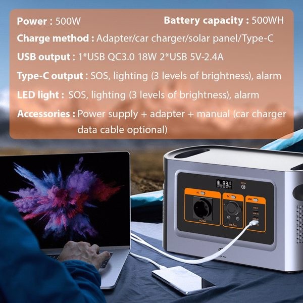 500Wh Power Station Outdoor Generator 1008W Portable Power Station, Two-Way Quick Charge 450,000 mAh (22.4 V), Mobile Power Generator for Outdoors, Camping, Outdoors, Motorhomes, etc. - Image 4