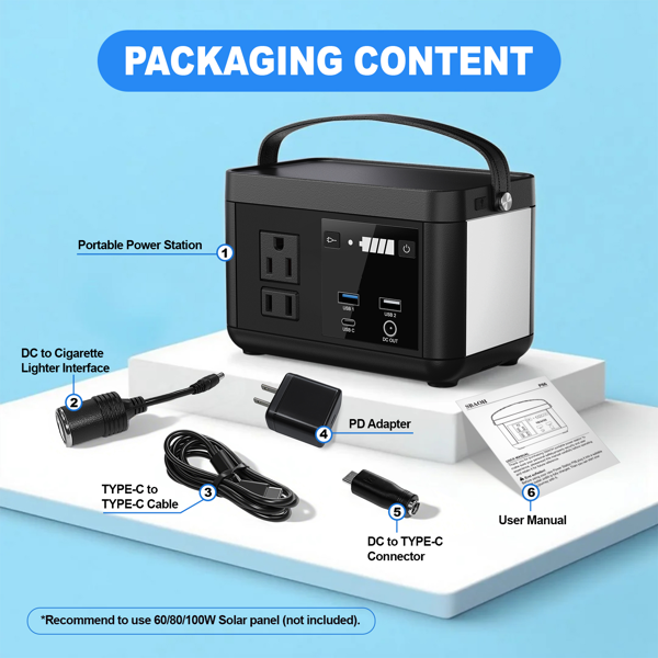 Portable Power Station P86,88.8Wh 3.7 V LiFePo4 Battery,with 120W (150W Peak) AC Outputs, Solar Power Generator for Travel and Camping,estación de energia portatil - Image 6
