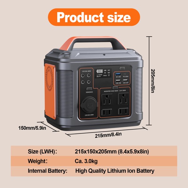 Portable Power Station, 296Wh 80000mAh Lithium Battery with 300W (600W Surge) AC Outlets for Outdoor Camping RV Home,Camping Generator Solar - Image 8