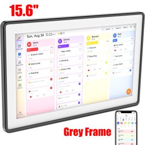 Digital Calendar,15.6-inch Digital Wall Planner & Chore Chart, Touchscreen Family Organizer for Schedules, Events & Reminders, Wall Mount Included, Smart Calendar Perfect for 2026 Planning (Grey Frame)
