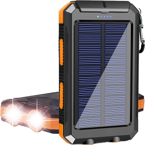 Solar Charger Power Bank 10000mAh Portable solar panels Wireless Fast Charging for Cell Phones, USB C Waterproof Battery Pack for Camping, LED Flashlight